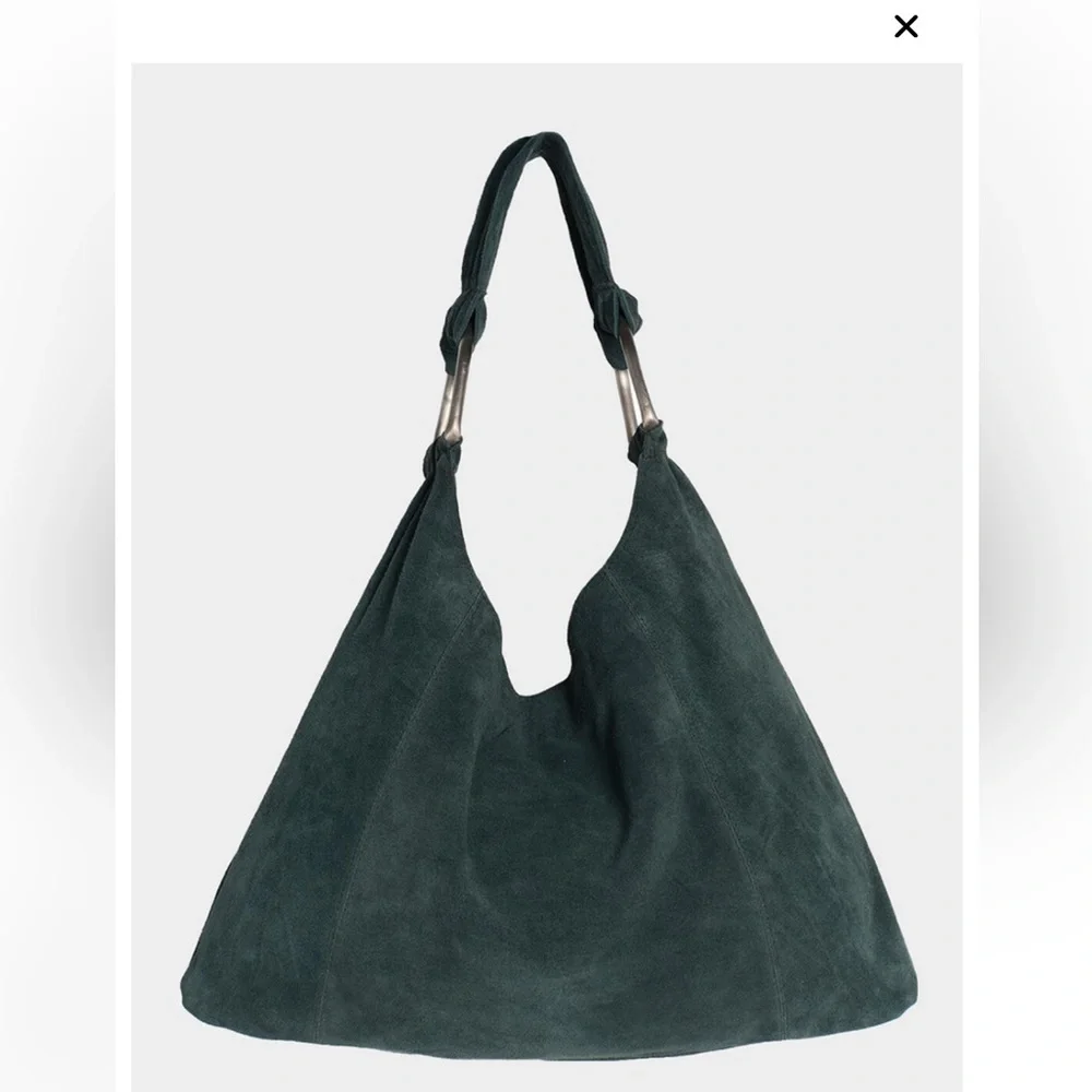 Free People Dark Green Suede Shoulder Bag - Picture 1 of 7